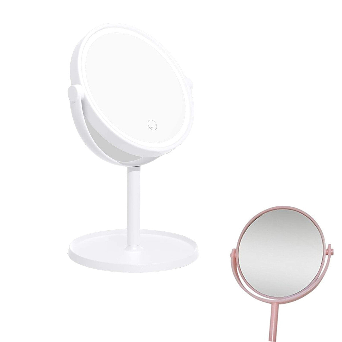 SPECCHIO TRUCCO LUCE 21 LED BASE GIREVOLE USB MAKE UP ILLUMINATO TOUCH TE-B0252