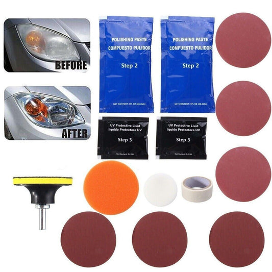 KIT 10 PIÈCES BRICOLAGE NETTOYAGE RÉPARATION PHARES OPTIQUES VOITURE MOTO VISBELLA
