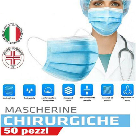 LOT DE 50 MASQUES FACIAUX DE PROTECTION CHIRURGICAUX EN TISSU NON TISSÉ JETABLES MASQUE 3 PLIS