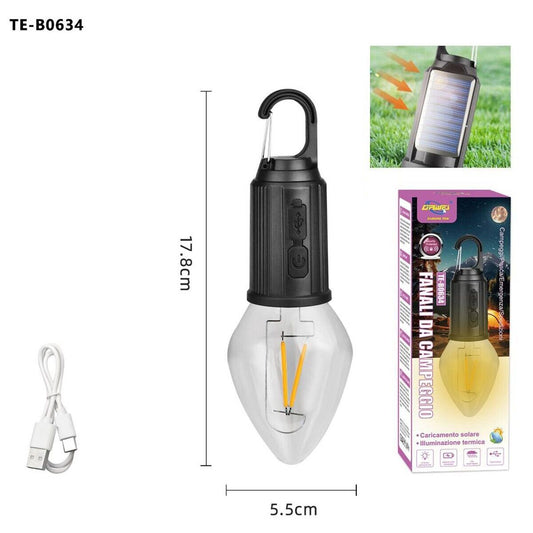 LAMPADA LED CAMPEGGIO SOLARE USB RICARICABILE GANCIO PORTATILE LUCE EMERGENZA 33