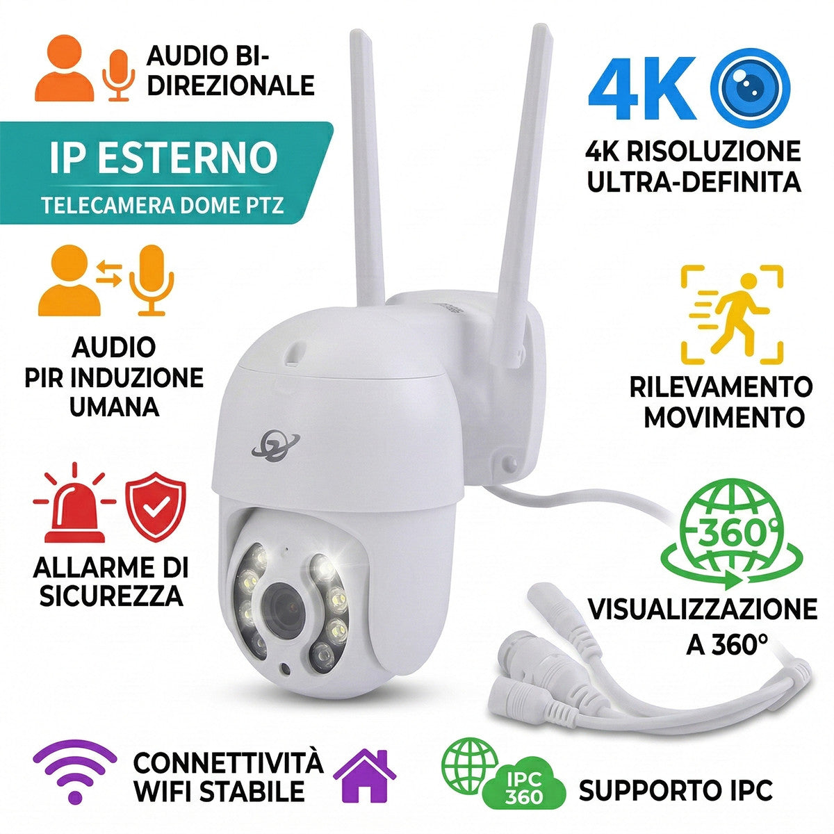 CAMÉRA IP CAM WIFI CAMÉRA DÔME SANS FIL EXTÉRIEURE SD 2MP PTZ HD 8 LED 8176QJ