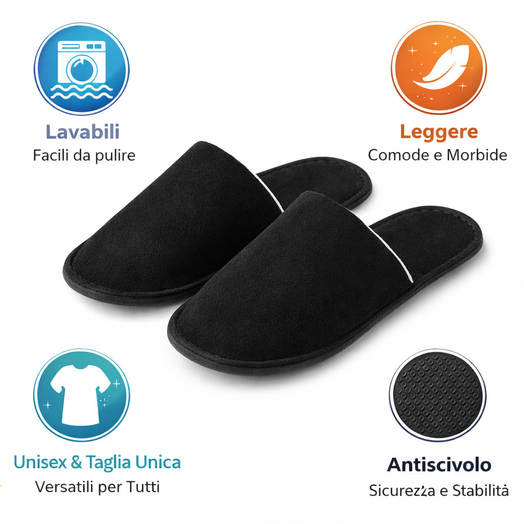 2 PAIRES DE CHAUSSONS JETABLES HÔTEL SPA ANTIDÉRAPANTS UNIVERSELS NOIR 90127