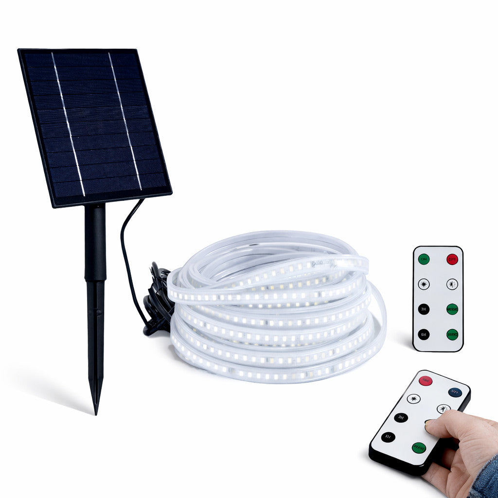 STRISCIA LED SOLARE 10 METRI TELECOMANDO BIANCO FREDDO 6500K ESTERNO ET-31611