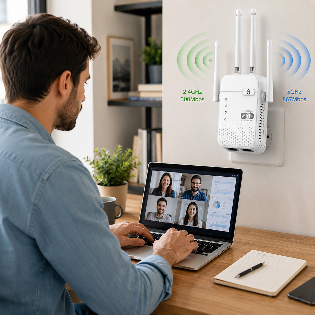 AMPLIFICATORE SEGNALE RIPETITORE WIFI 1200 MBPS EXTENDER DUAL BAND 2.4GHZ 5 GHZ