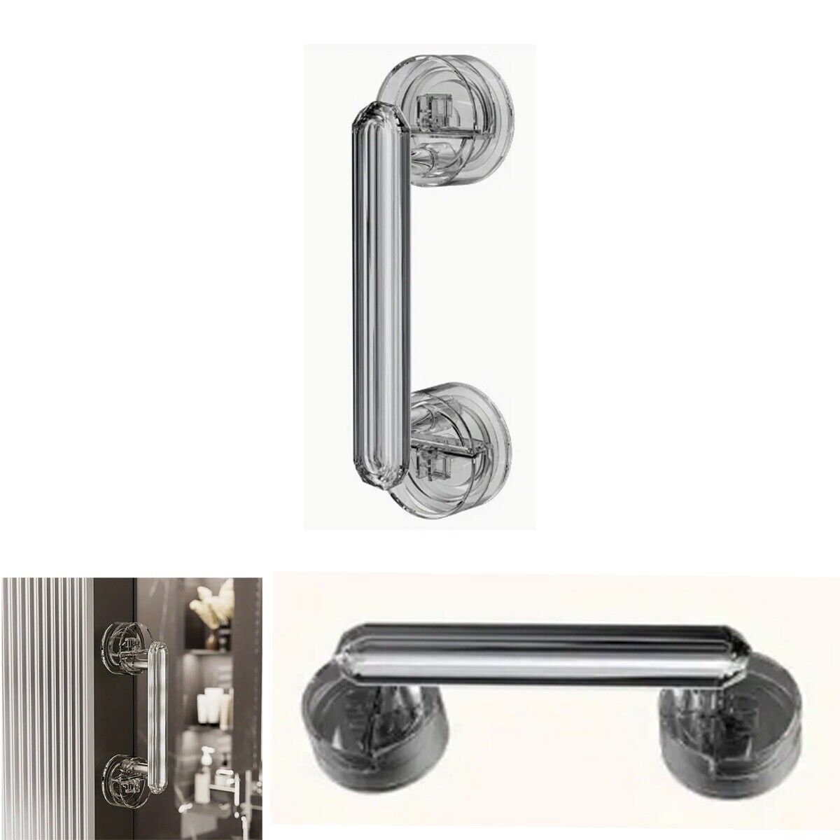 MANIGLIA VETRO DOCCIA BAGNO DOPPIA VENTOSA PIASTRELLE SICUREZZA DISABILI ANZIANI