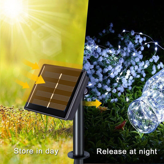 CATENARIA 100 LUCI LED ENERGIA SOLARE DECORAZIONE GIARDINO NATALE BIANCO FREDDO