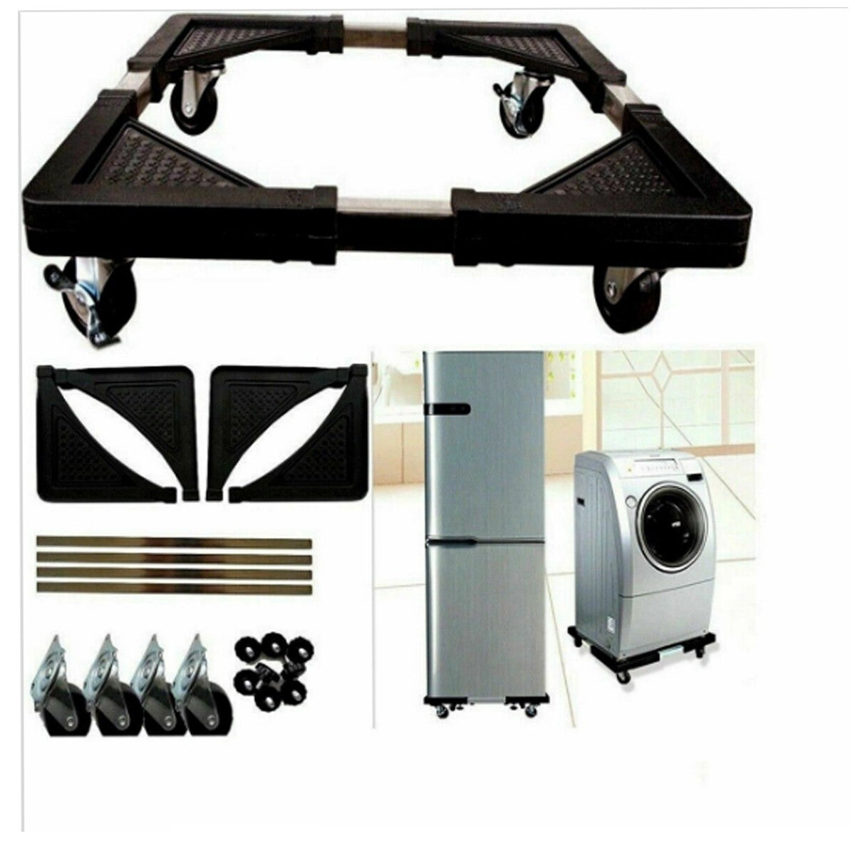 BASE MOBILE SUPPORTO PER FRIGO FRIGORIFERO LAVATRICE RUOTE PIASTRA CARRELLO 3316
