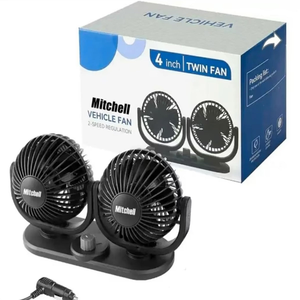 DOPPIO VENTILATORE PER AUTO 12V PORTATILE DA VIAGGIO REGOLABILE ARIA FRESCA