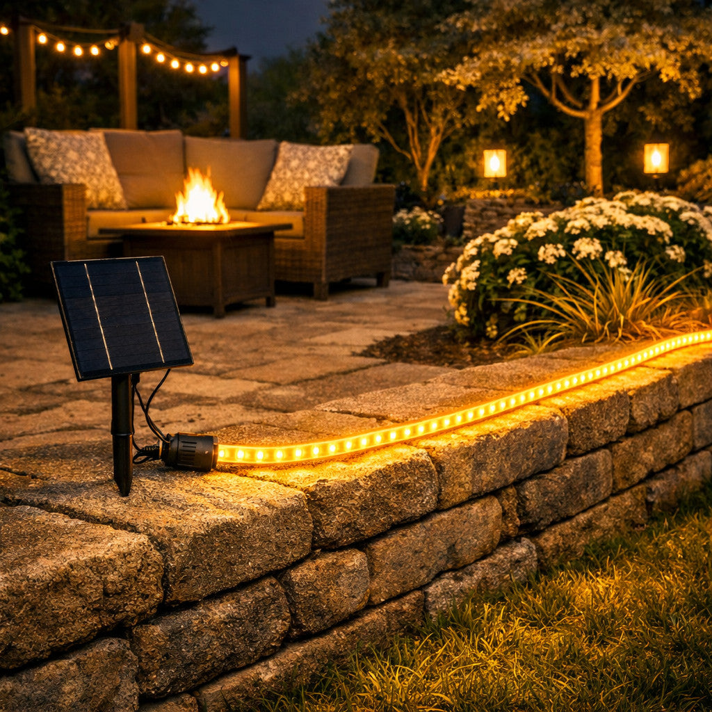 STRISCIA LED SOLARE 10 METRI TELECOMANDO BIANCO CALDO 3000K ESTERNO ET-31612