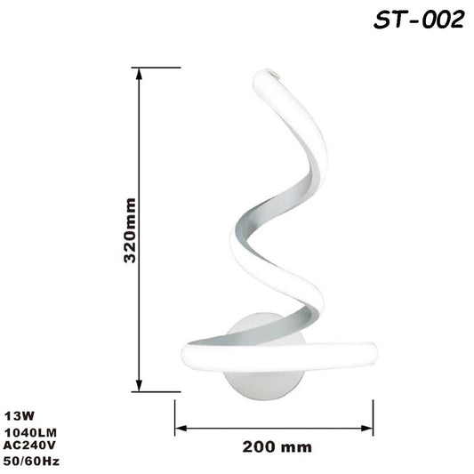 APPLIQUE LAMPADA INTERNO MODERNA PARETE MURO SPIRALE 13W LUCE NATURALE ST-002