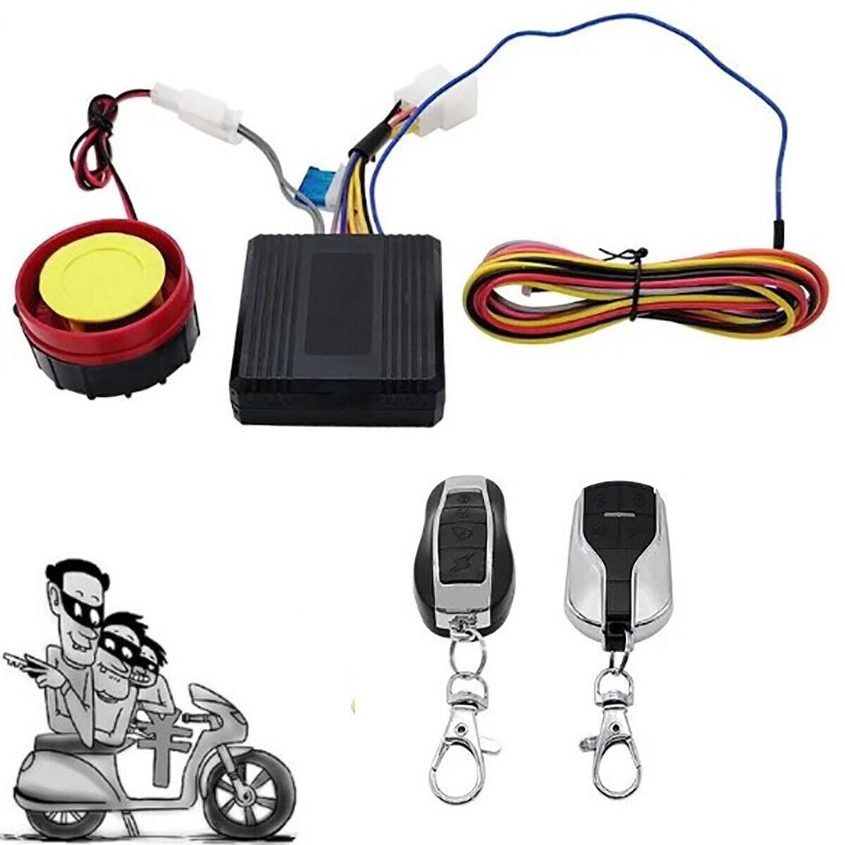 SISTEMA DI ALLARME ANTIFURTO PER MOTO 12V DOPPIO TELECOMANDO SICUREZZA SIRENA