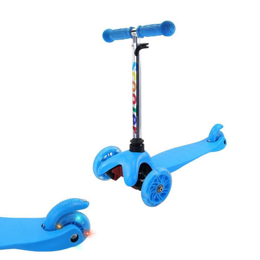 TROTTINETTE ENFANTS 3 ROUES AVEC GUIDON RÉGLABLE ET ROUES LUMINEUSES BLEUES