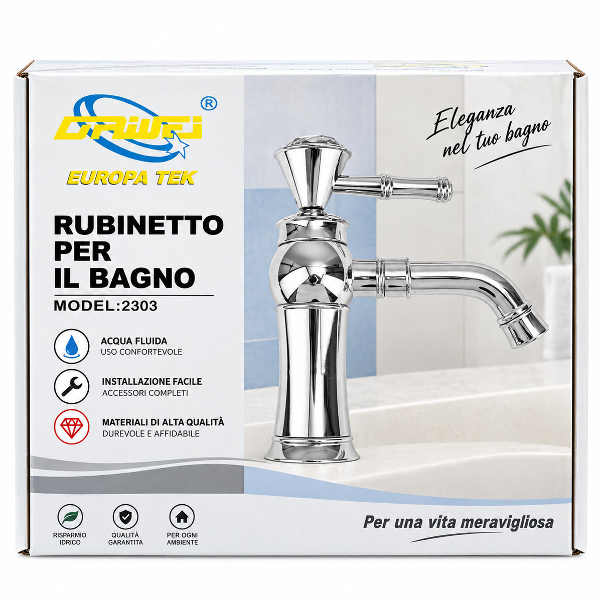 RUBINETTO BAGNO CASA STILE ANTICO DIAMANTE MISCELATORE LAVANDINO CROMATO 2303
