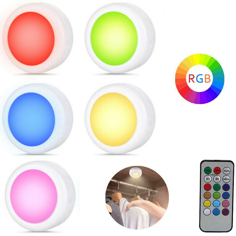 PACK DE 5 SPOTS LED RGB ADHÉSIFS SPOT DÉCORATIF MULTICOLORE TÉLÉCOMMANDE TEB0314