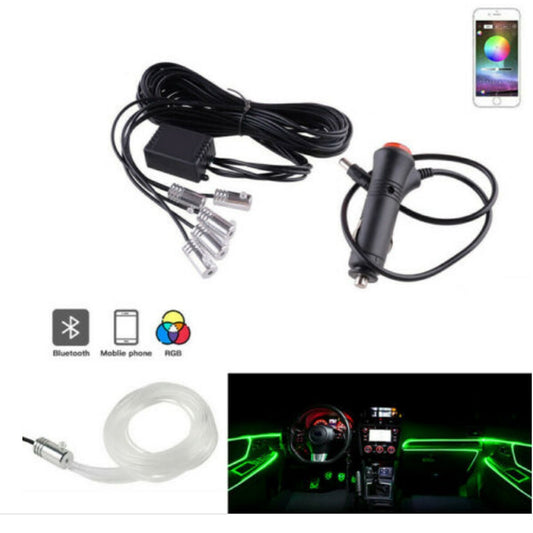 KIT LUMIÈRE D'AMBIANCE BANDE FIL FIBRE OPTIQUE INTÉRIEUR VOITURE 6M RVB LED APPLICATION INTELLIGENTE