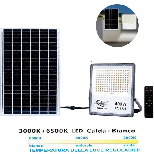 PROJECTEUR LED SPOT PANNEAU SOLAIRE CRÉPUSCULAIRE TÉLÉCOMMANDE DE 3000K À 6500K 400W