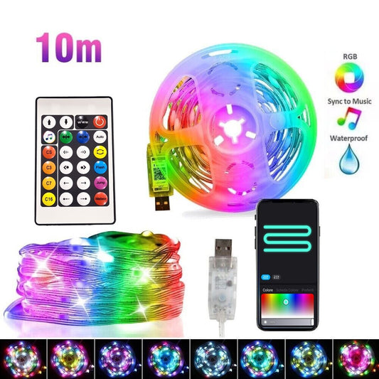 BANDE LED 10 MÈTRES BLUETOOTH RGB INTELLIGENTE 10M AVEC TÉLÉCOMMANDE APP NOËL IP67