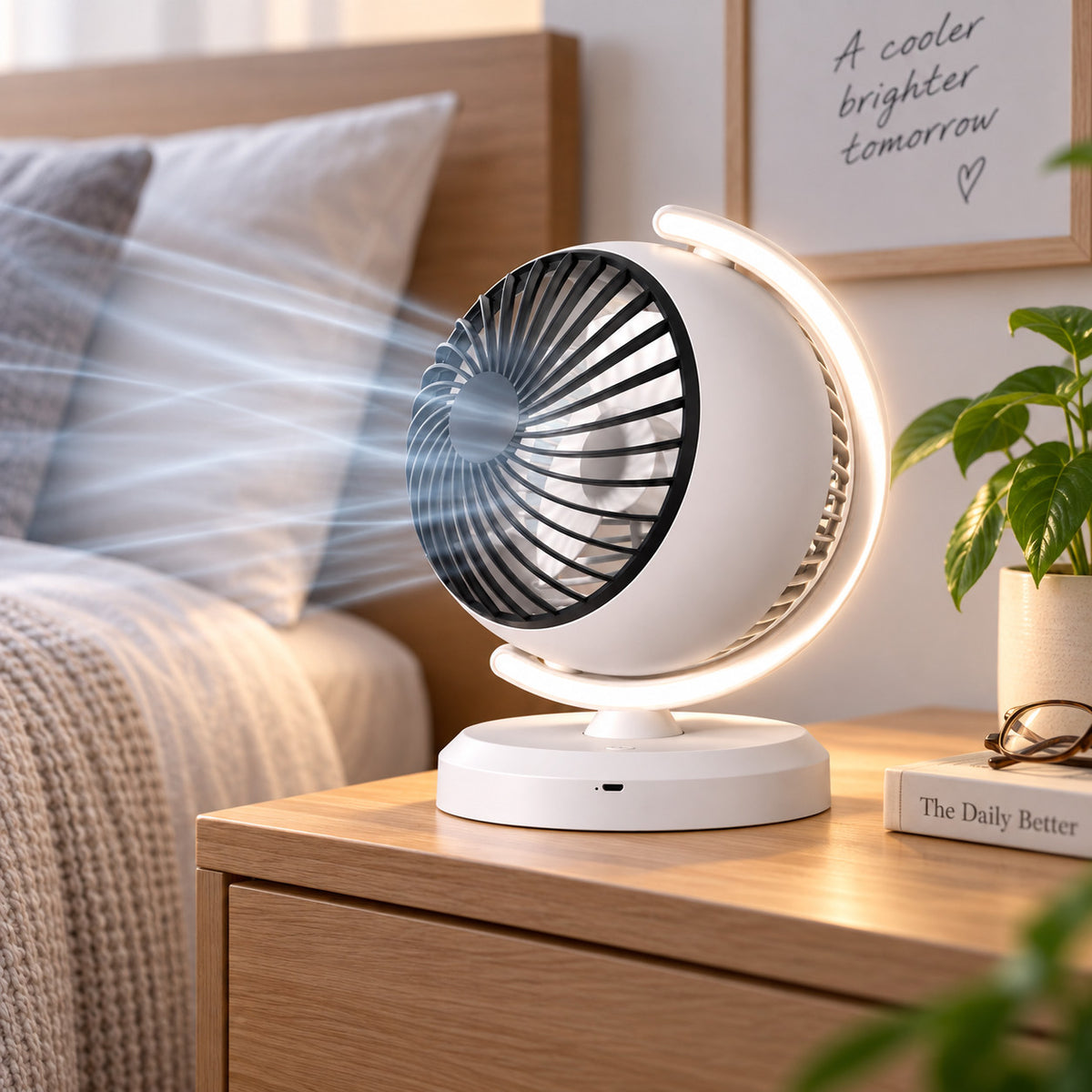 VENTILATORE DA TAVOLO A SFERA 3 VELOCITÀ LUCE LED ROTAZIONE 180° CAMERA AS-07117