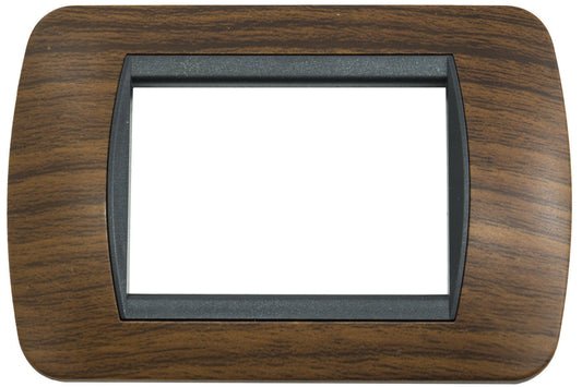 PLAQUE COMPATIBLE LIVING 3 POSTES BOIS FONCÉ 3 ENJOLIVEURS D'INTERRUPTEUR CL 119-03
