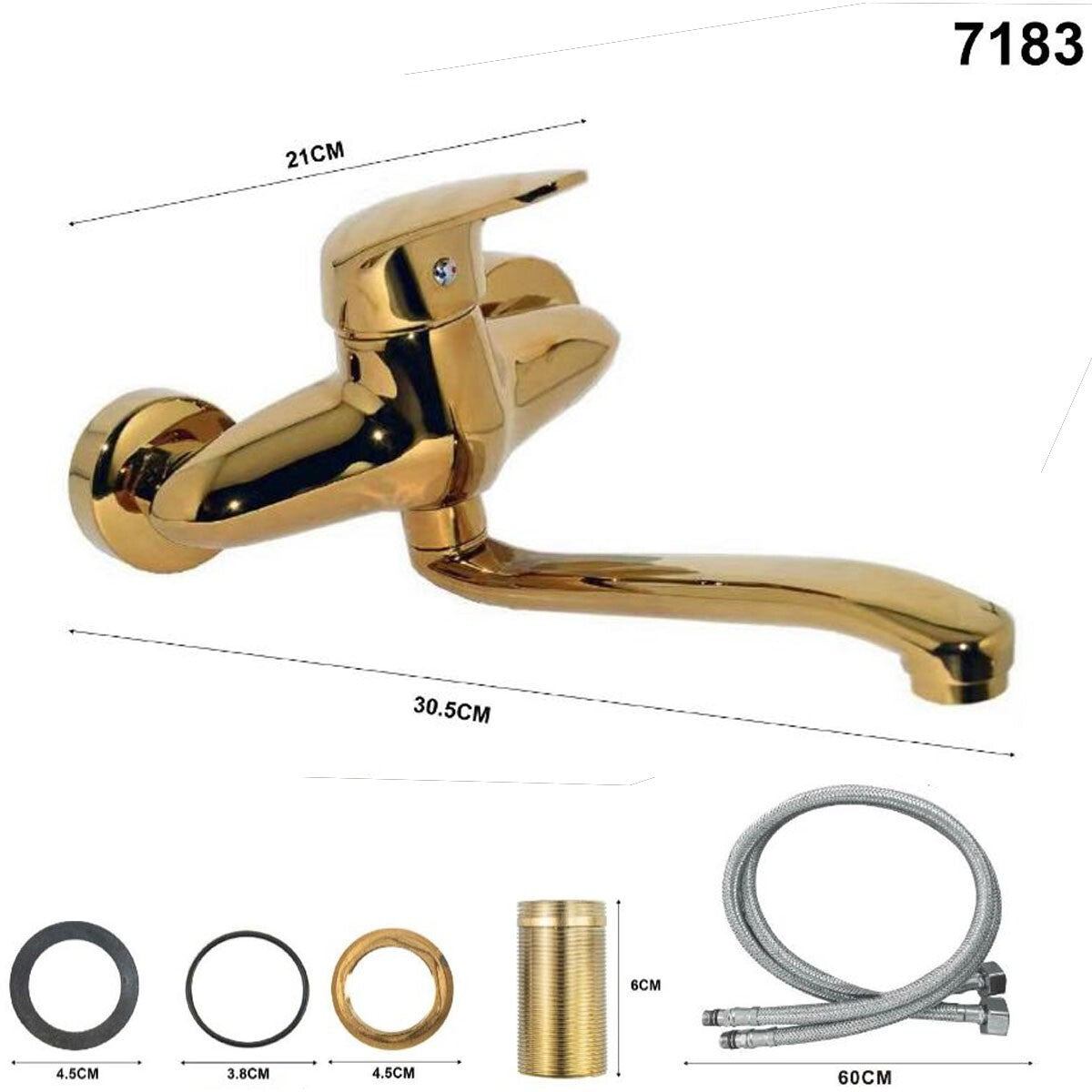 RUBINETTO MISCELATORE DORATO ORO CASA VASCA LAVABO LAVANDINO KIT MONTAGGIO 7183