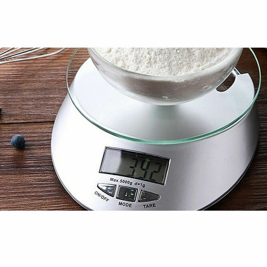 BILANCIA DIGITALE DA CUCINA DISPLAY LCD PIATTO IN VETRO FUNZIONE TARA 5KG B03