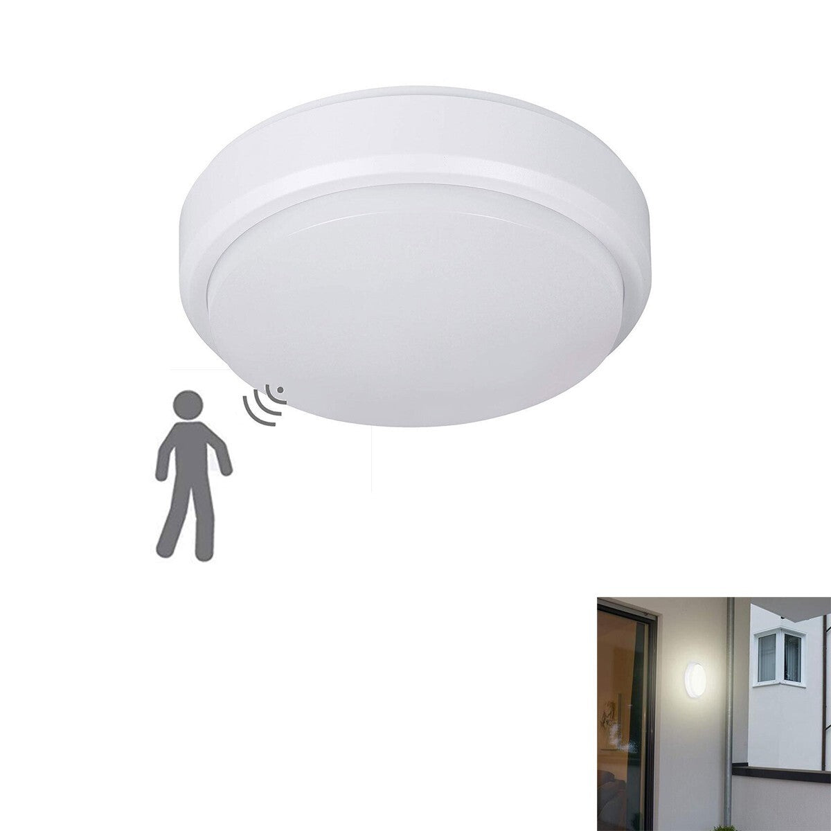 PLAFONNIER LED 9W DOME ROND CIRCULAIRE CAPTEUR DE MOUVEMENT IP56 BLANC 4000K 1552