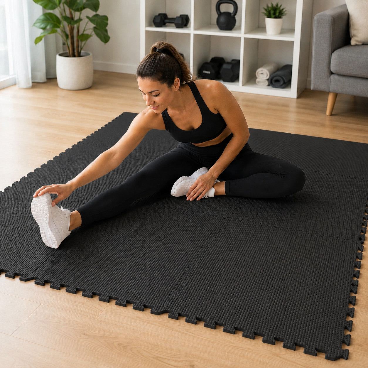 TAPIS PUZZLE 10 PIÈCES À EMBOÎTER 29,5X29,5X0,8CM EN MOUSSE EVA NOIR FITNESS