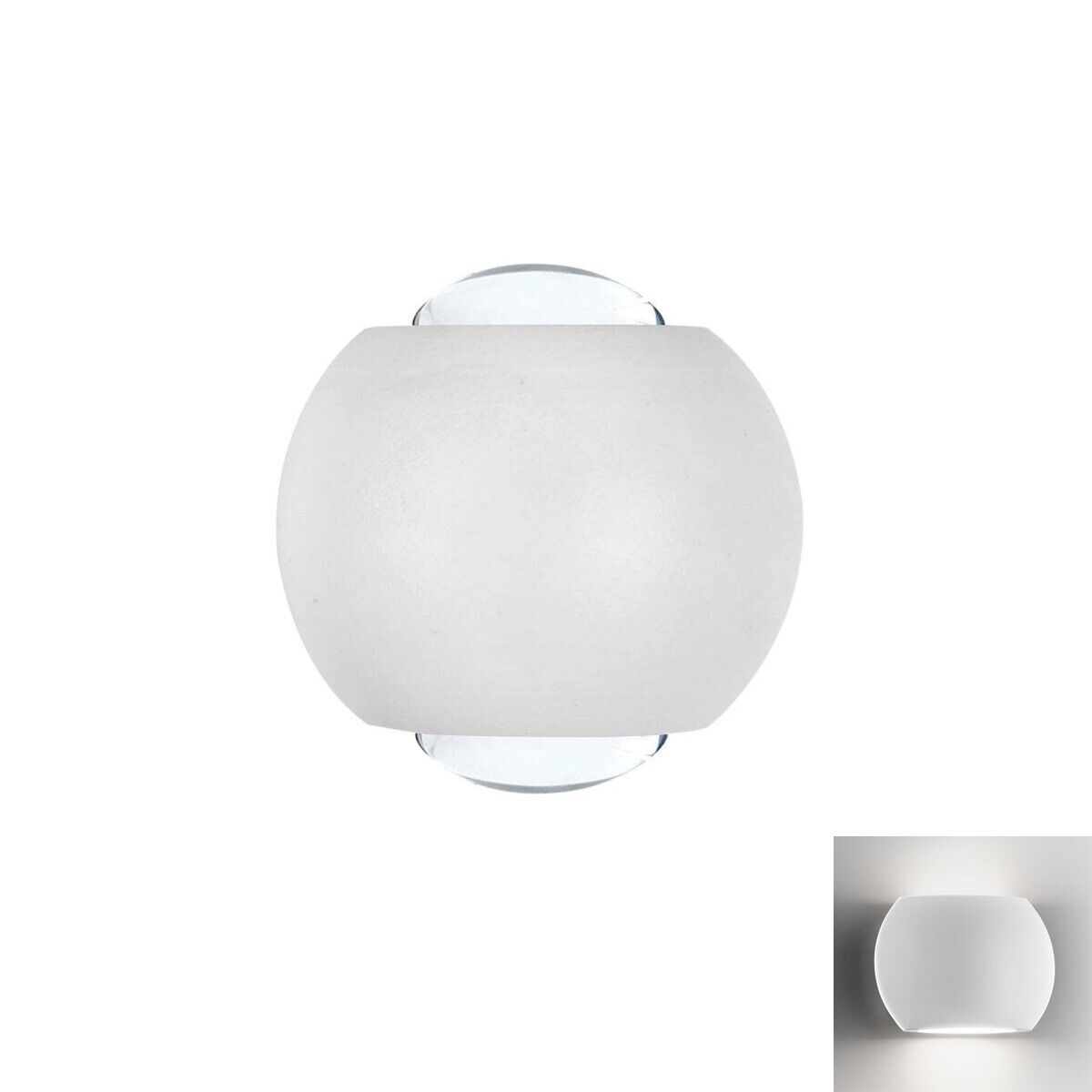 APPLIQUE LED MURO SFERICA DOPPIO FASCIO LUMINOSO 2W IP54 BIANCO FREDDO 6500K