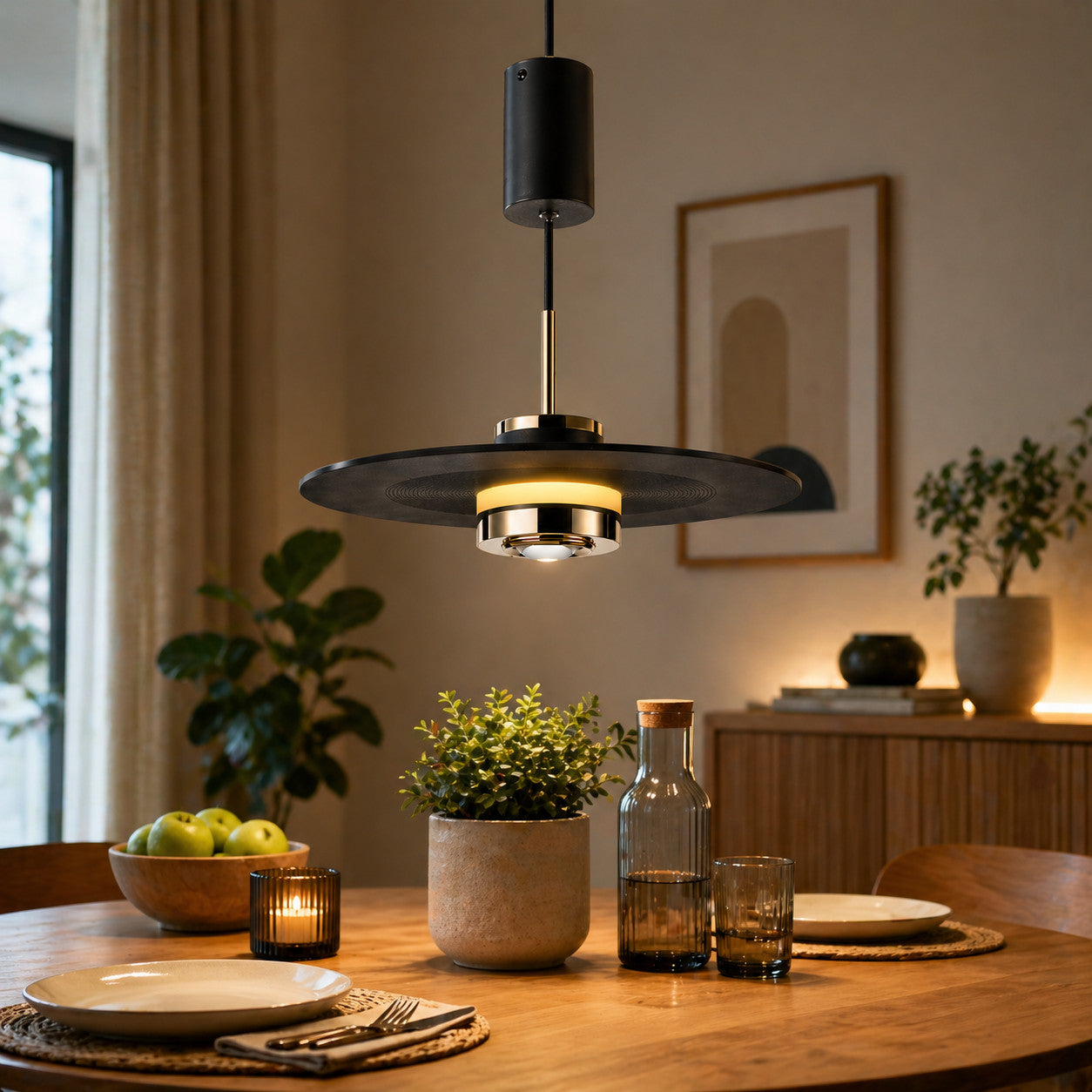 LAMPADARIO LED SOSPENSIONE MODERNO NERO ORO 10W DIMMERABILE CCT REGOLABILE LP022