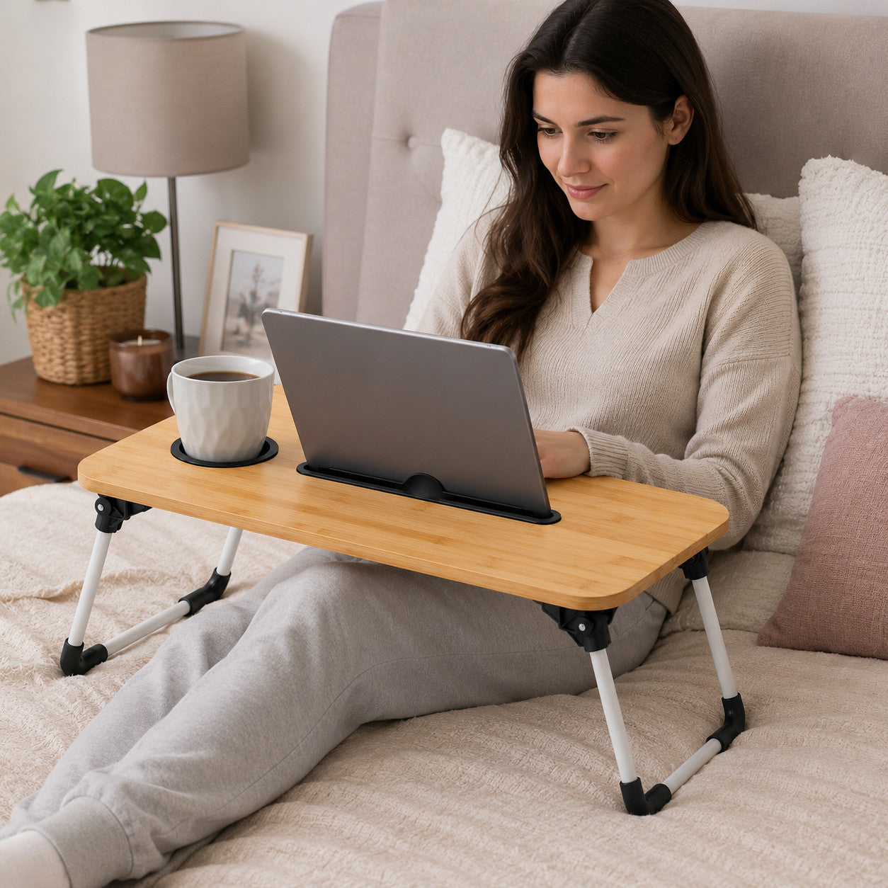 TAVOLINO VASSOIO LETTO DIVANO PC TABLET PIEGHEVOLE IN LEGNO COLAZIONE