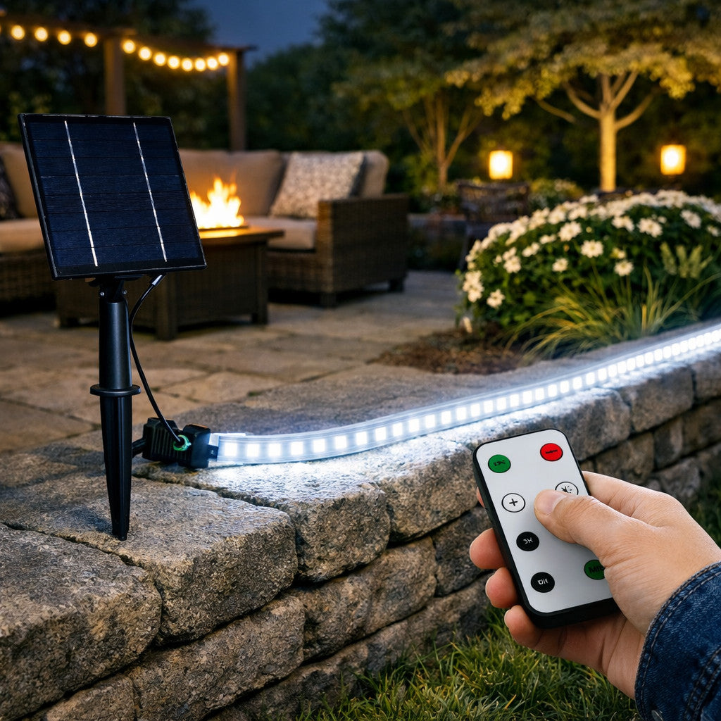 STRISCIA LED SOLARE 10 METRI TELECOMANDO BIANCO FREDDO 6500K ESTERNO ET-31611