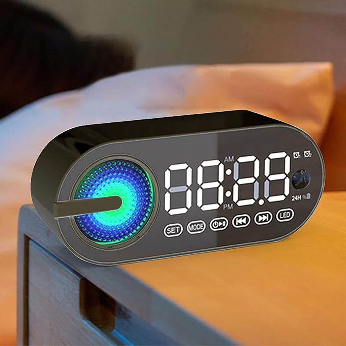 SPEAKER WIRELESS BLUETOOTH CON SVEGLIA PORTATILE AUDIO CASSA SUBWOOFER RADIO FM