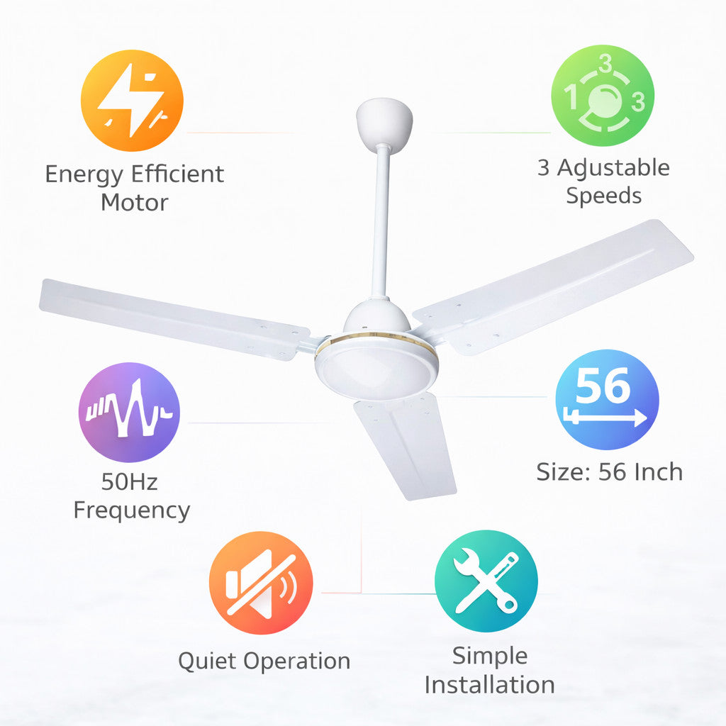 VENTILATEUR DE PLAFOND INDUSTRIEL 3 PALES Ø 120CM 65W COMMANDE MURALE MAISON