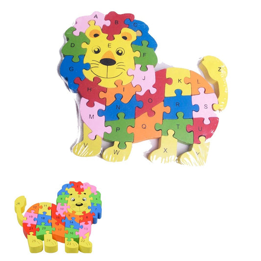PUZZLE 3D EN BOIS JEU ÉDUCATIF CHIFFRES LETTRES POUR ENFANTS FORME LION 52900