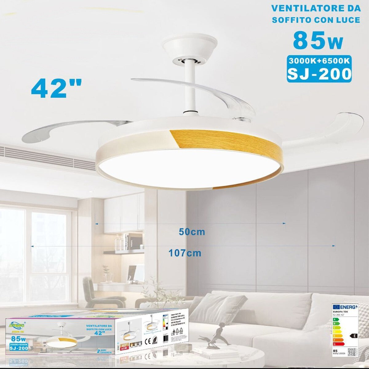 VENTILATEUR DE PLAFOND LUMIÈRE LED 3000K 6500k PLAFONNIER LUSTRE 85W 50 CM SJ-200
