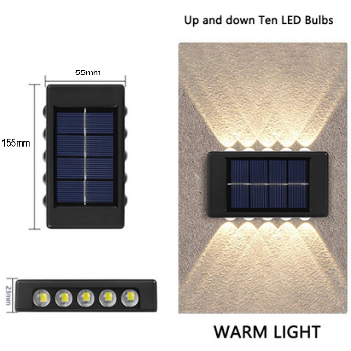APPLIQUE LAMPE 10 LED MURALE SOLAIRE IP65 BIDIRECTIONNELLE JARDIN TE-B0569