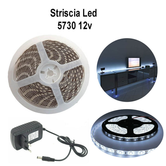 BANDE LED 5730 FLEXIBLE 5M ADHÉSIVE ALIMENTATION 2A LUMIÈRE BLANC FROID IP65