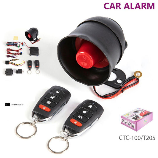 ANTIFURTO AUTO MOTO UNIVERSALE SIRENA POTENTE 2 TELECOMANDI WIRELESS CTC100 T205