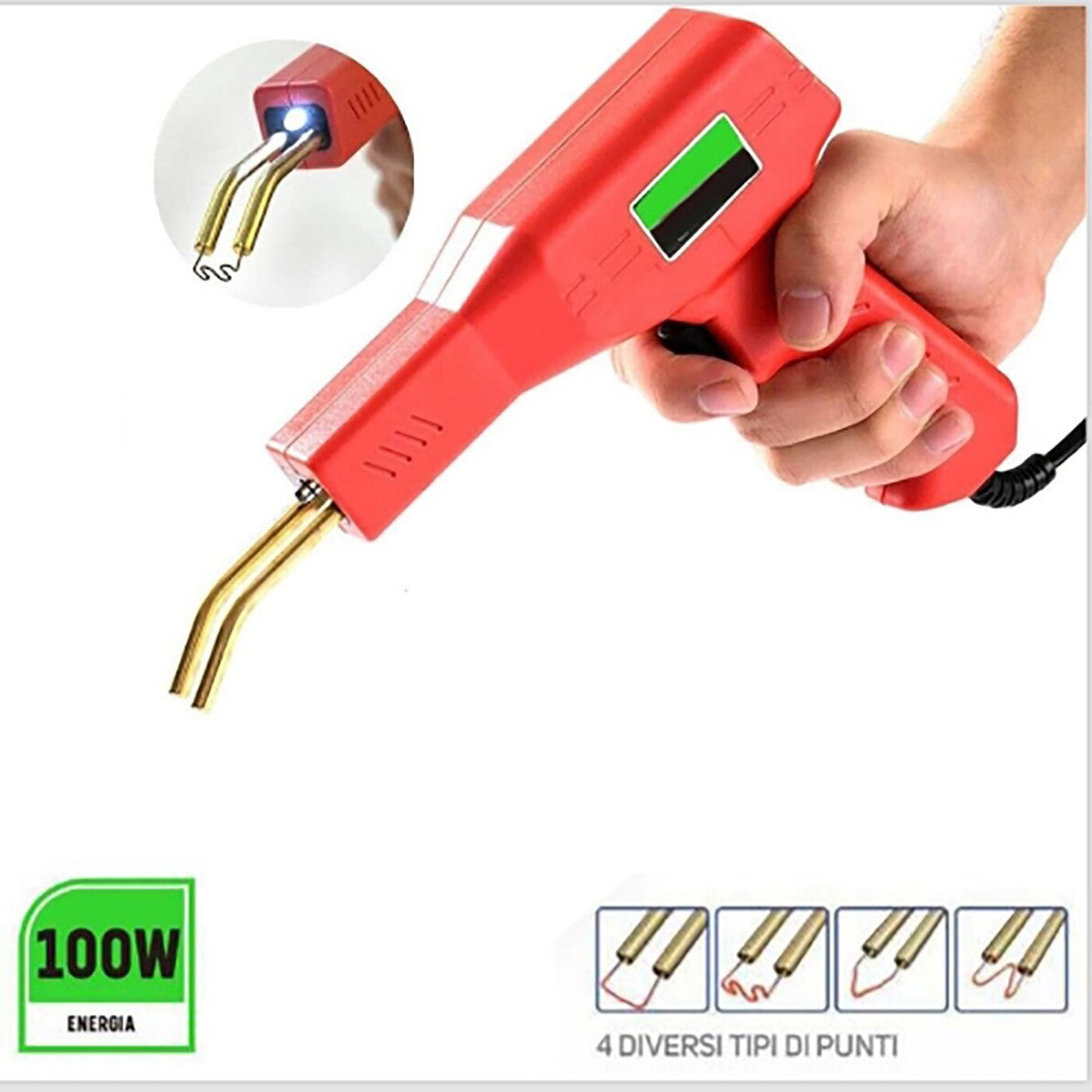 PISTOLA SALDATORE PLASTICA RIPARAZIONE PARAURTI AUTO 100W 4 TIPI DI PUNTE PW80
