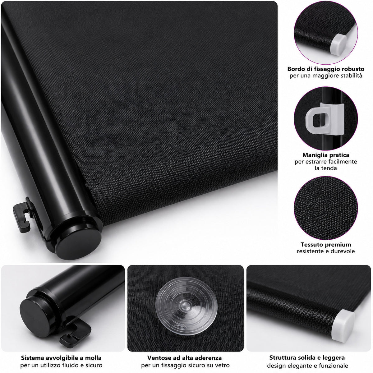 TENDINA PARASOLE AVVOLGIBILE PER AUTO 125x50CM PARABREZZA OSCURANTE CA-02467
