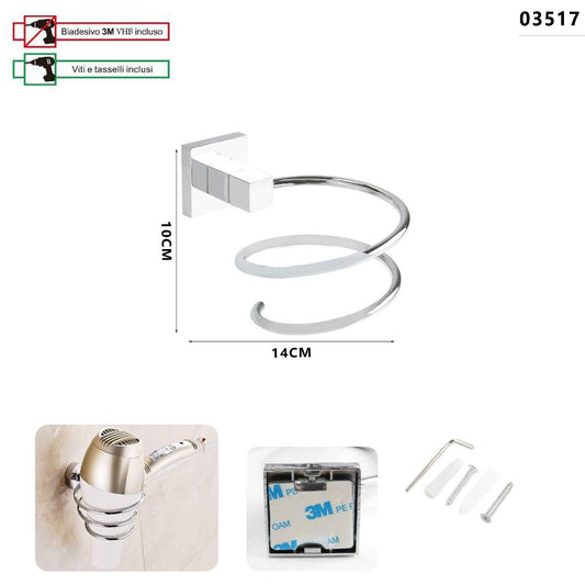 SUPPORTO BAGNO PORTA ASCIUGACAPELLI PHON DA PARETE CASA HOTEL CROMATO 03517