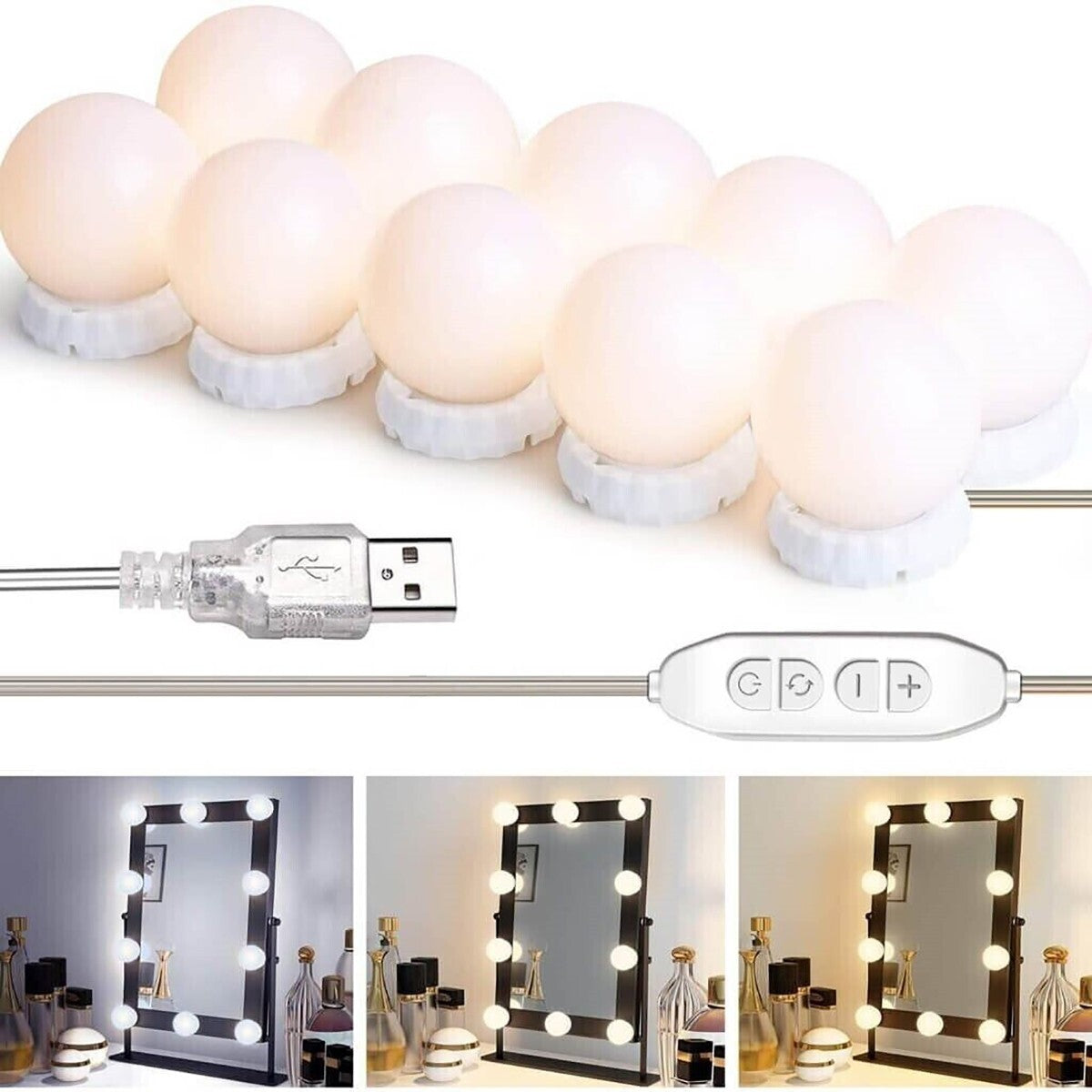 LUCI DA SPECCHIO TRUCCO STILE HOLLYWOOD KIT 10PZ LAMPADINE LED DIMMERABILI