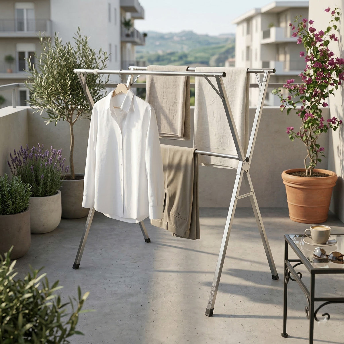 STENDIBIANCHERIA ALLUNGABILE 120-200CM PIEGHEVOLE ACCIAIO BALCONE ESTERNO 69729