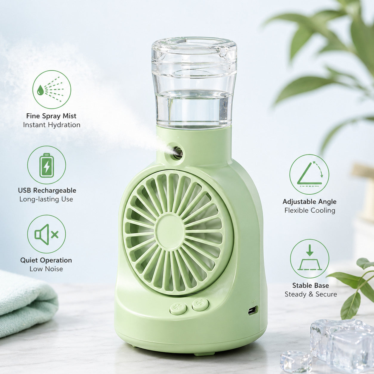 VENTILATEUR PORTATIF AVEC SPRAY RECHARGEABLE USB MINI VENTILATEUR HUMIDIFICATEUR AS-07116