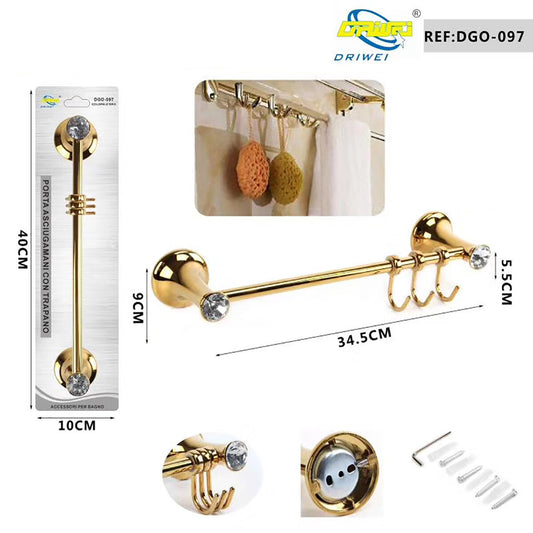 PORTE-SERVIETTES 3 CROCHETS SUPPORT MEUBLE SALLE DE BAINS MAISON CUISINE DORÉ OR DGO-097