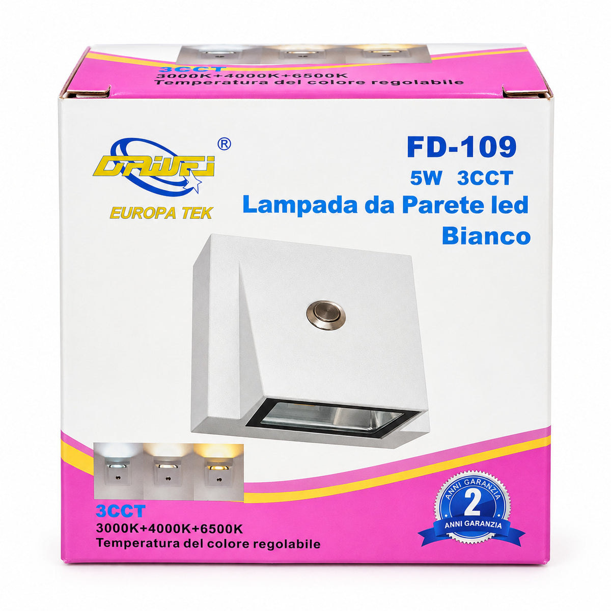 APPLIQUE LED 5W ESTERNO LAMPADA PARETE BIANCA IP65 3000K 4000K 6000K ET-31694