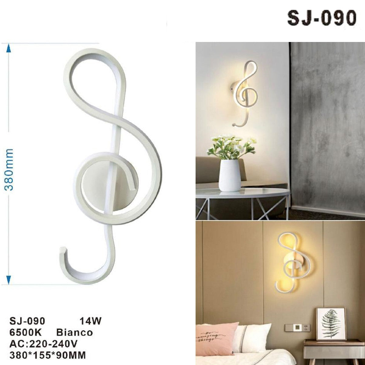 APPLIQUE LAMPE INTÉRIEUR MODERNE MURALE NOTES DE MUSIQUE 14W LUMIÈRE NATURELLE 90