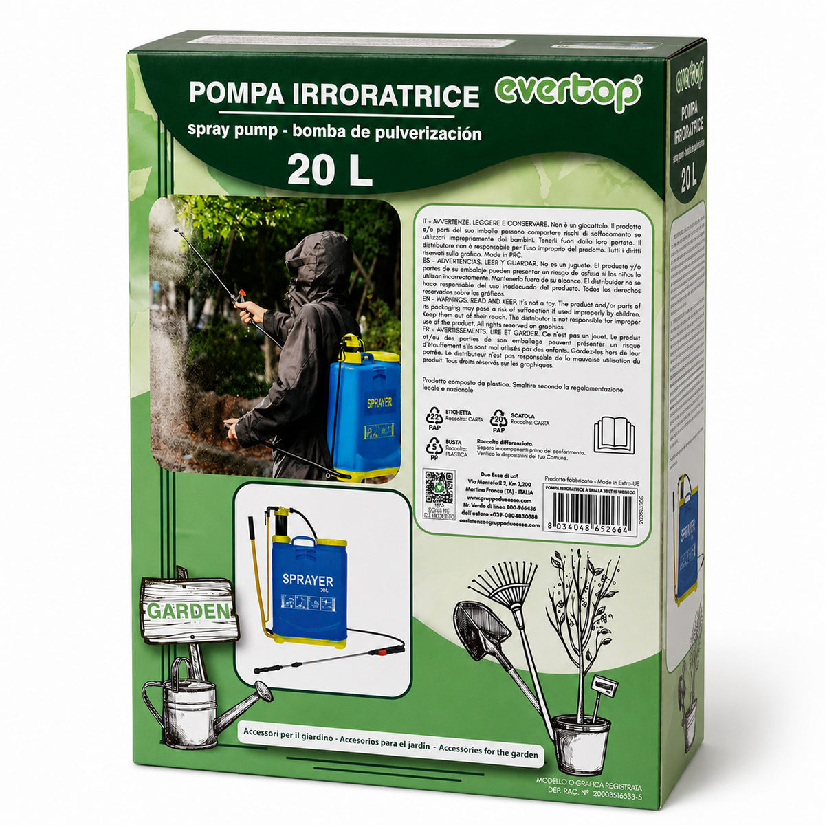 POMPA IRRORATRICE A SPALLA 20 L SPRAYER MANUALE PER GIARDINO ORTO DISERBO