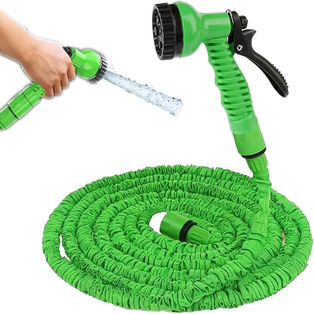 TUBO DA GIARDINO PIANTE FLESSIBILE ESTENSIBILE 15 METRI CON PISTOLA 7 FUNZIONI
