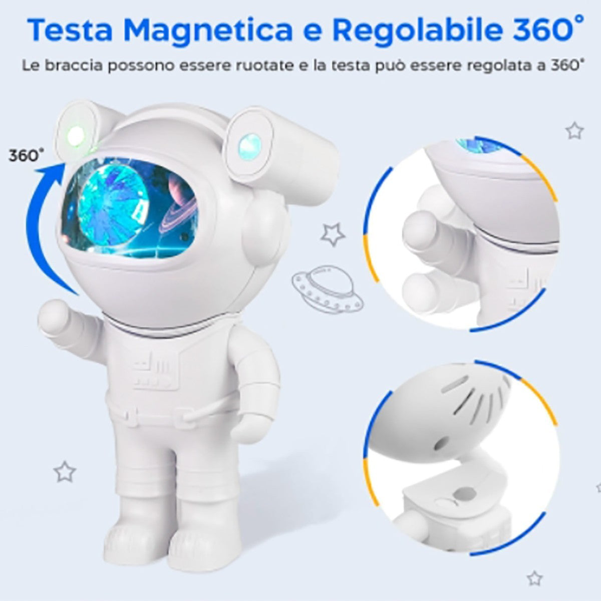 PROIETTORE ASTRONAUTA LUCE NOTTURNA SPEAKER BLUETOOTH CAMERETTA RGB TELECOMANDO